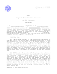 SBA Form 25 PCGP Model Corporate General Partner Resolution for SBA Commitment