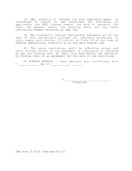 SBA Form 25 PCGP Model Corporate General Partner Resolution for SBA Commitment, Page 2
