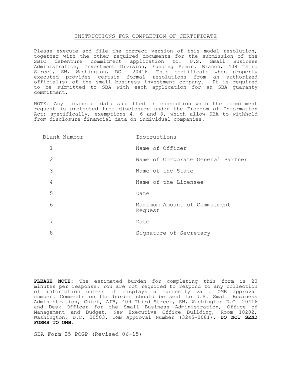 SBA Form 25 PCGP Model Corporate General Partner Resolution for SBA Commitment, Page 3