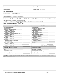 SBA Form 413 &quot;Personal Financial Statement&quot;, Page 2