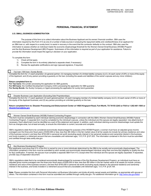 SBA Form 413 Personal Financial Statement