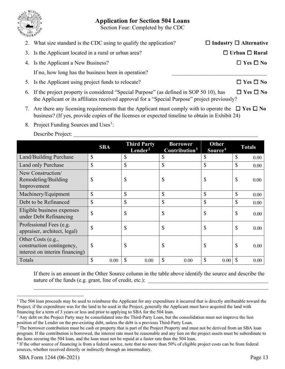 SBA Form 1244 Application for Section 504 Loans, Page 13