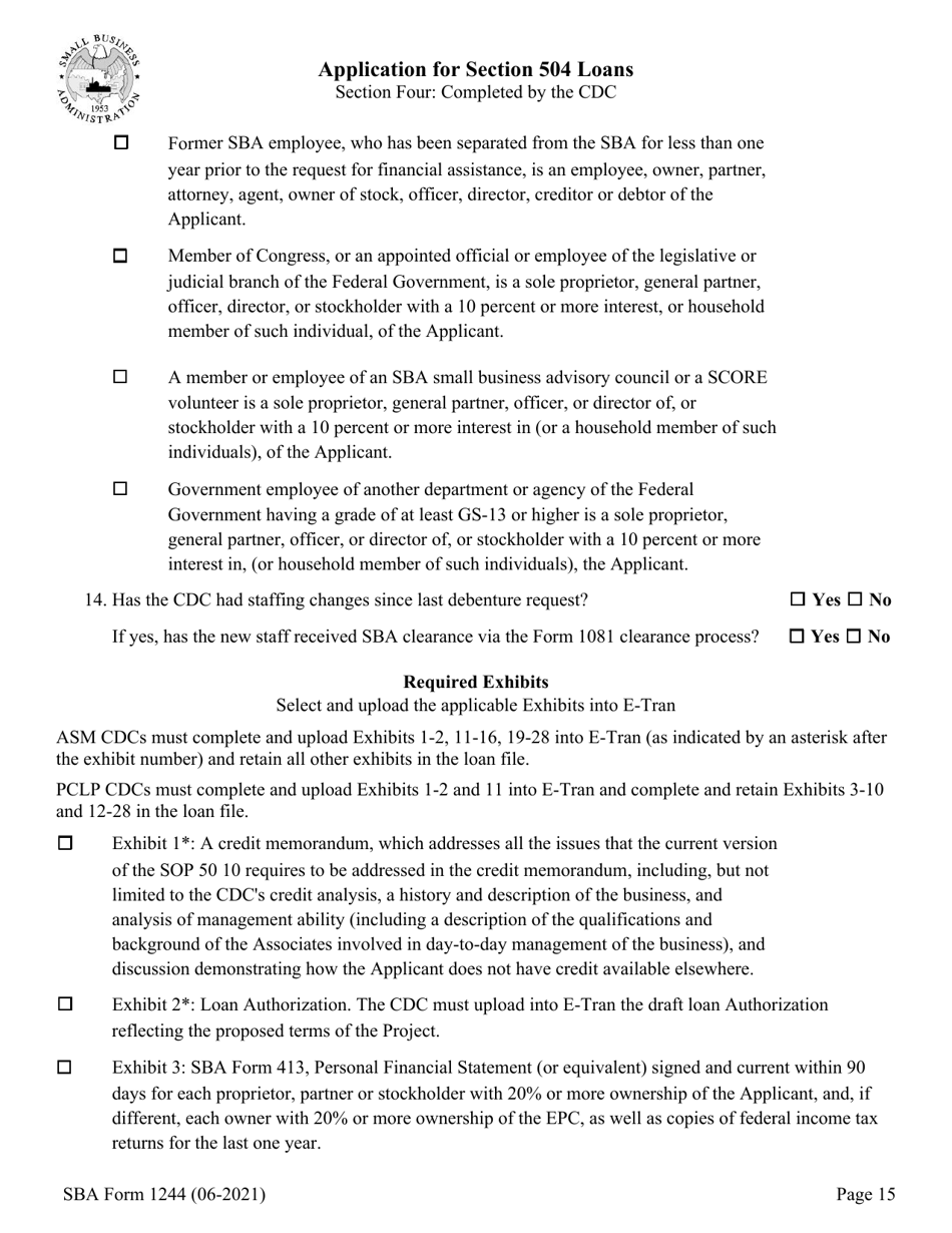 SBA Form 1244 Application for Section 504 Loans, Page 15