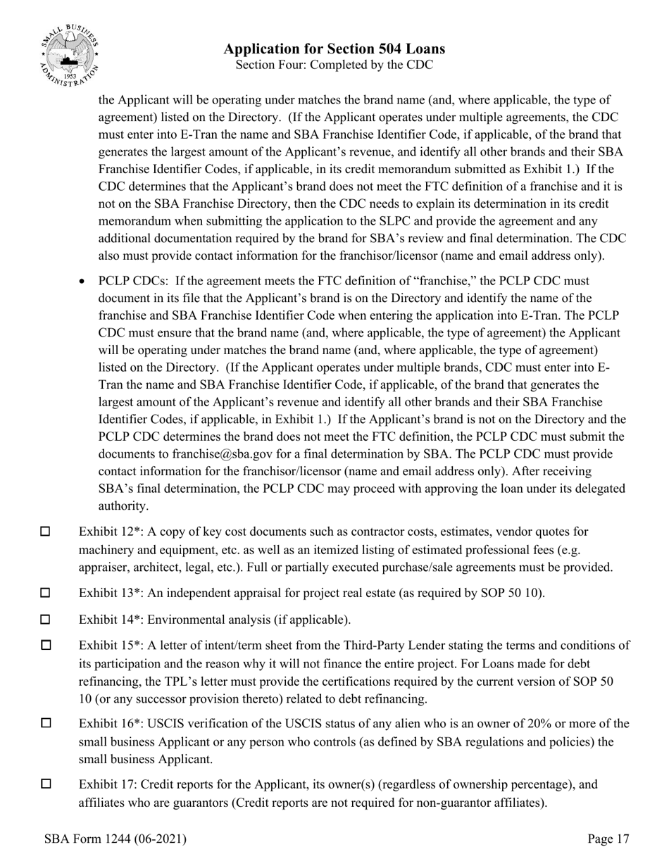 SBA Form 1244 Application for Section 504 Loans, Page 17
