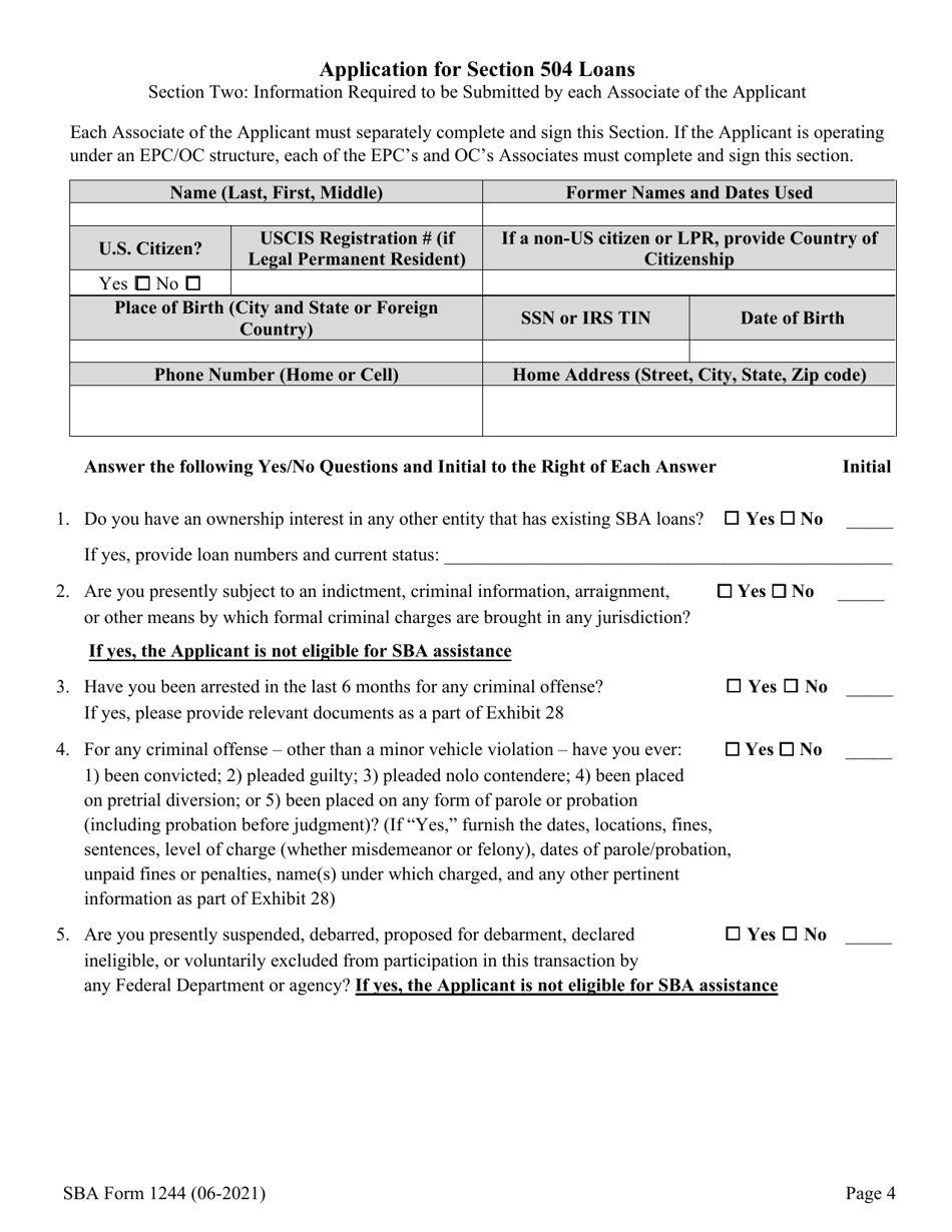 SBA Form 1244 Application for Section 504 Loans, Page 4