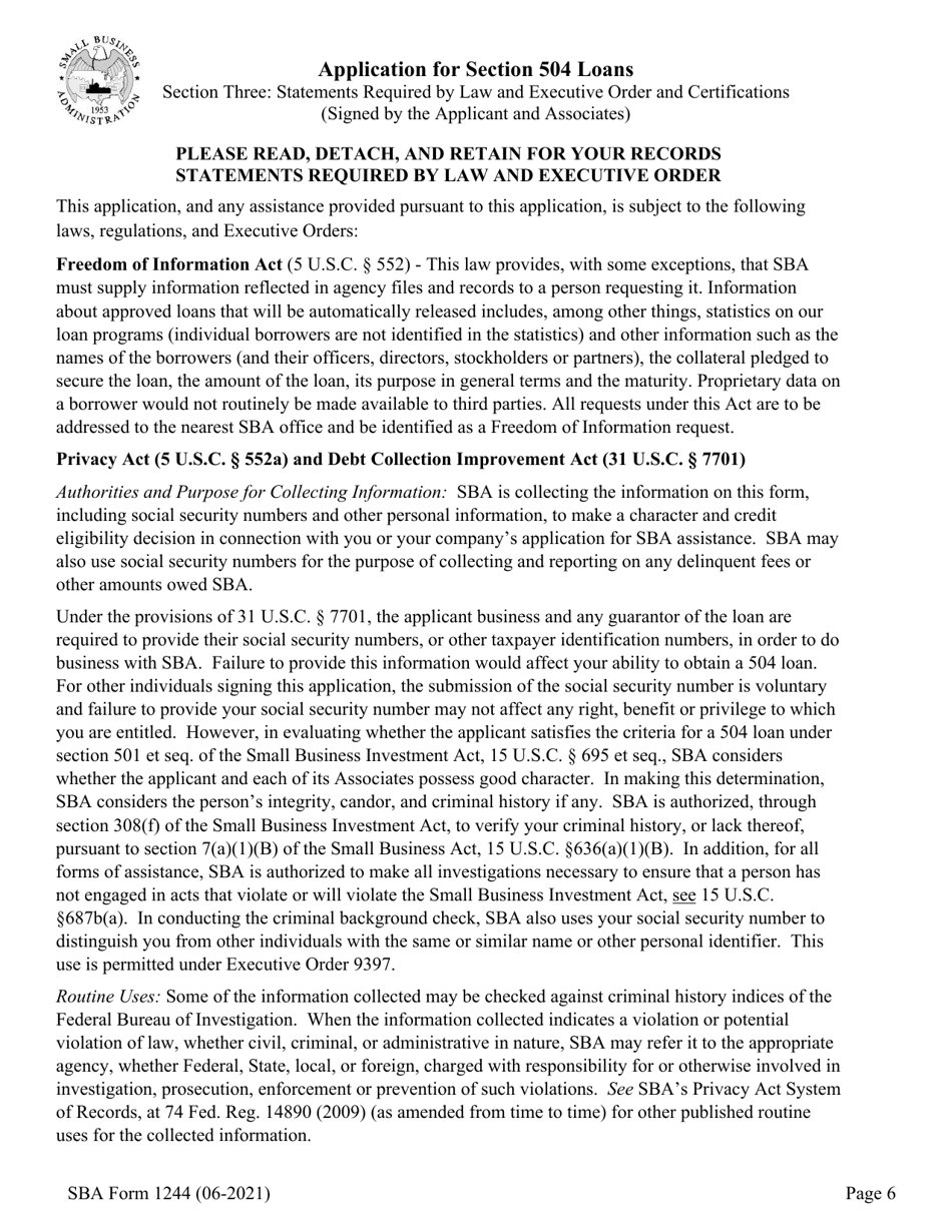 SBA Form 1244 Application for Section 504 Loans, Page 6