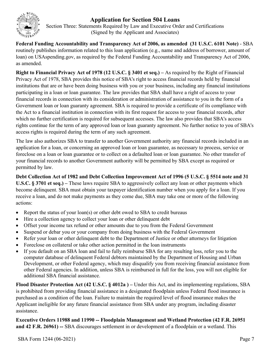 SBA Form 1244 Application for Section 504 Loans, Page 7