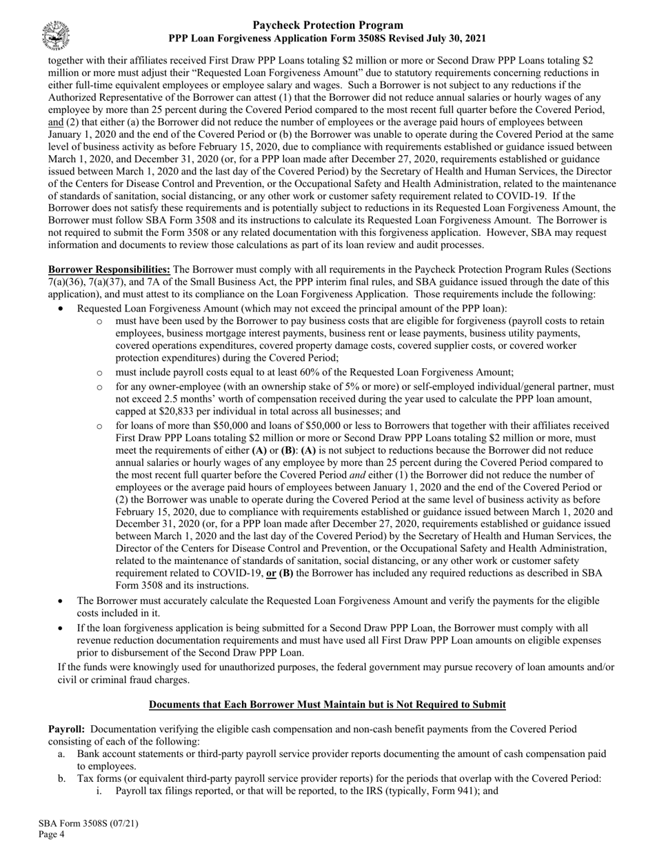 SBA Form 3508S PPP Loan Forgiveness Application Form, Page 6