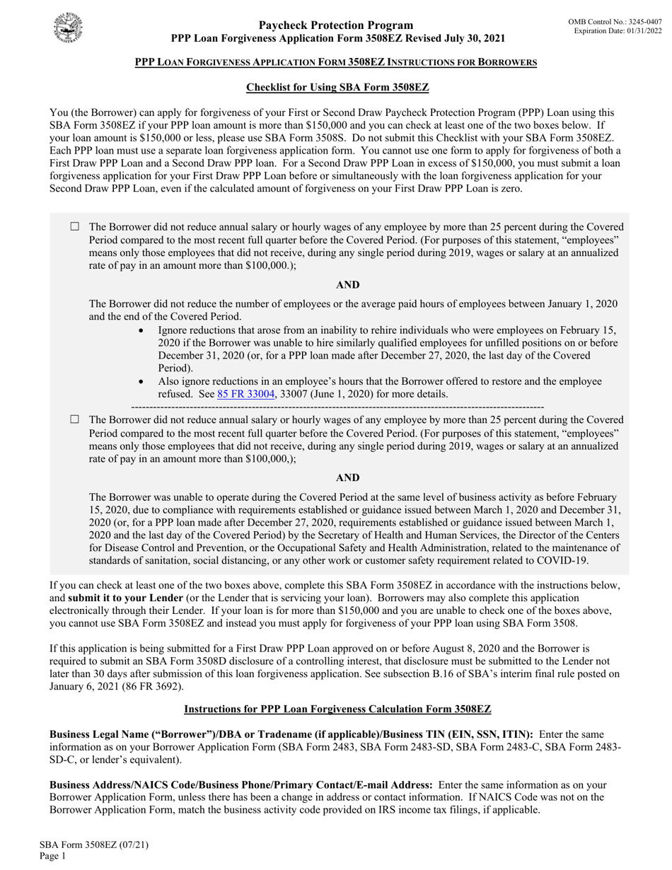 SBA Form 3508EZ PPP Ez Loan Forgiveness Application, Page 4
