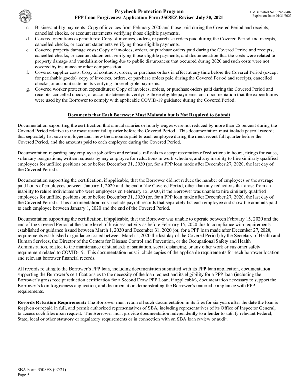SBA Form 3508EZ PPP Ez Loan Forgiveness Application, Page 8