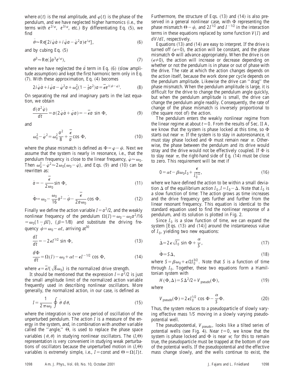 Autoresonant (Nonstationary) Excitation of Pendulums, Plutinos, Plasmas, and Other Nonlinear Oscillators - J. Fajansa, L. Friedland, Page 3