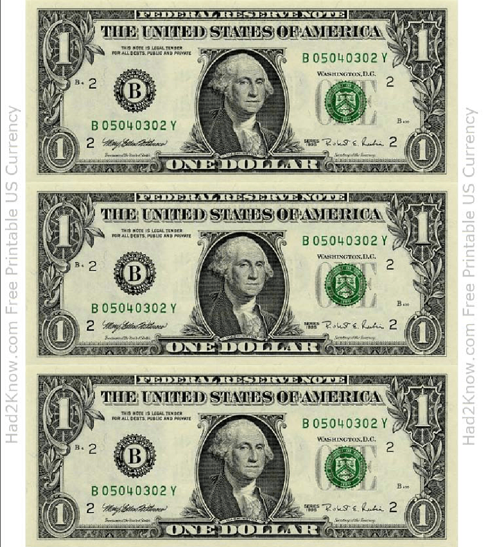 One Dollar Bill Template