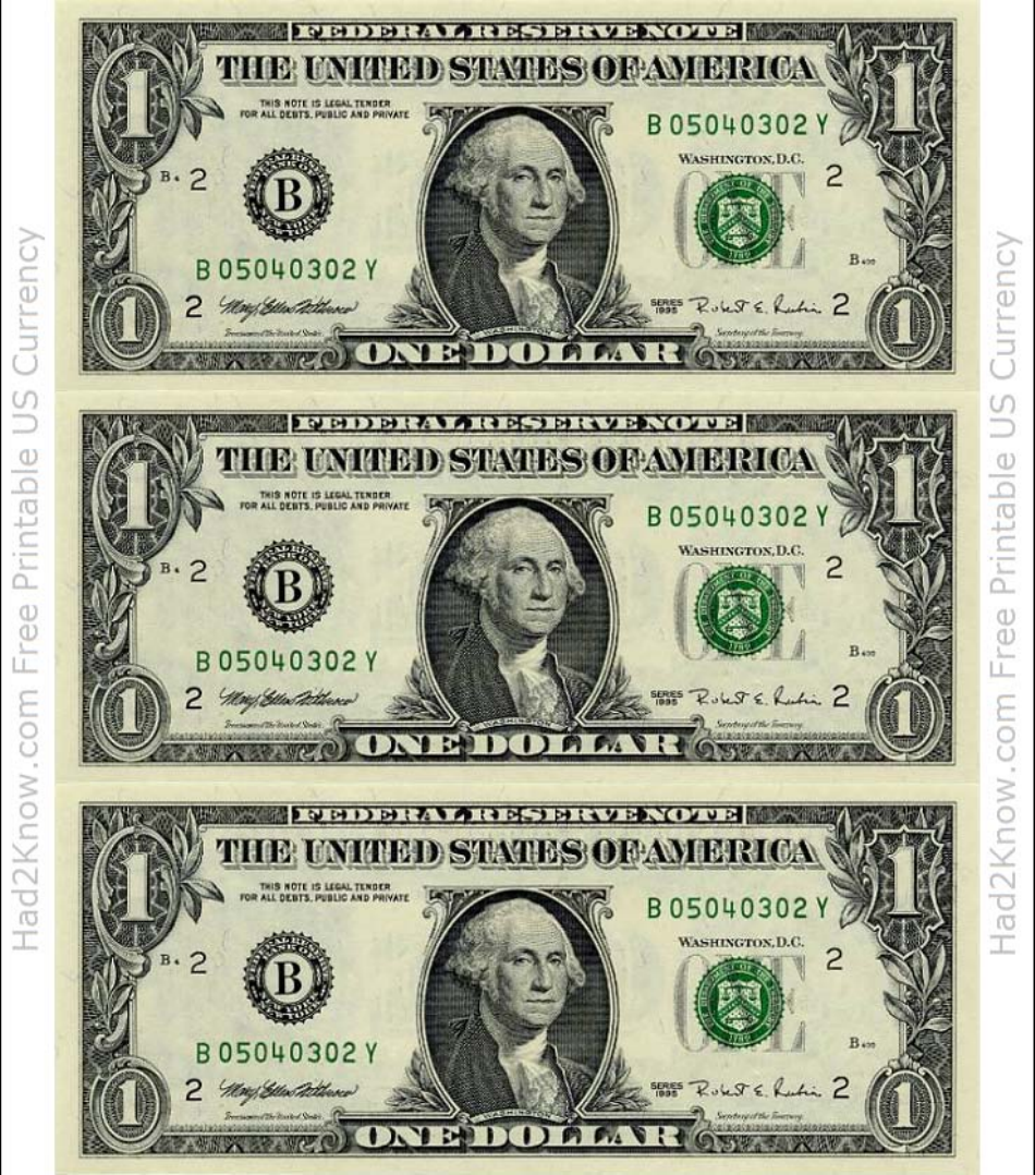 One Dollar Bill Template - Front