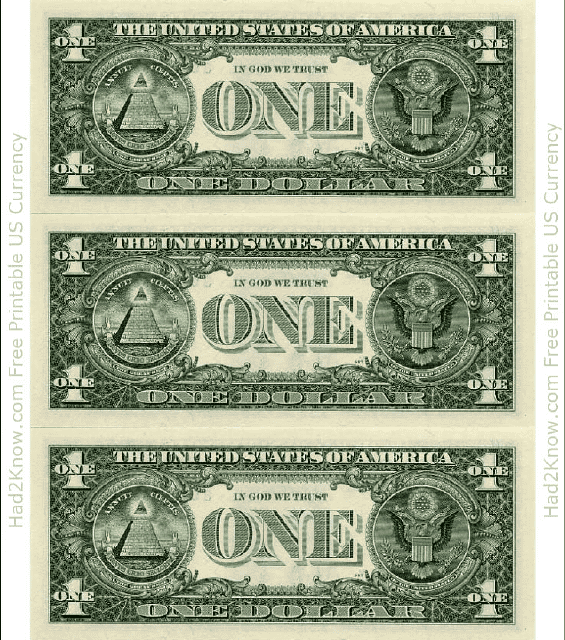 One dollar bill back image free download template - front and back view