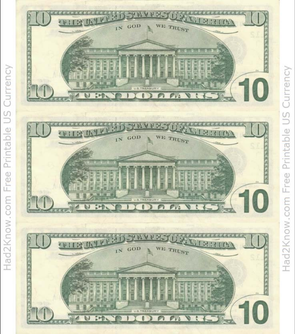 5 Dollar Bill Printable