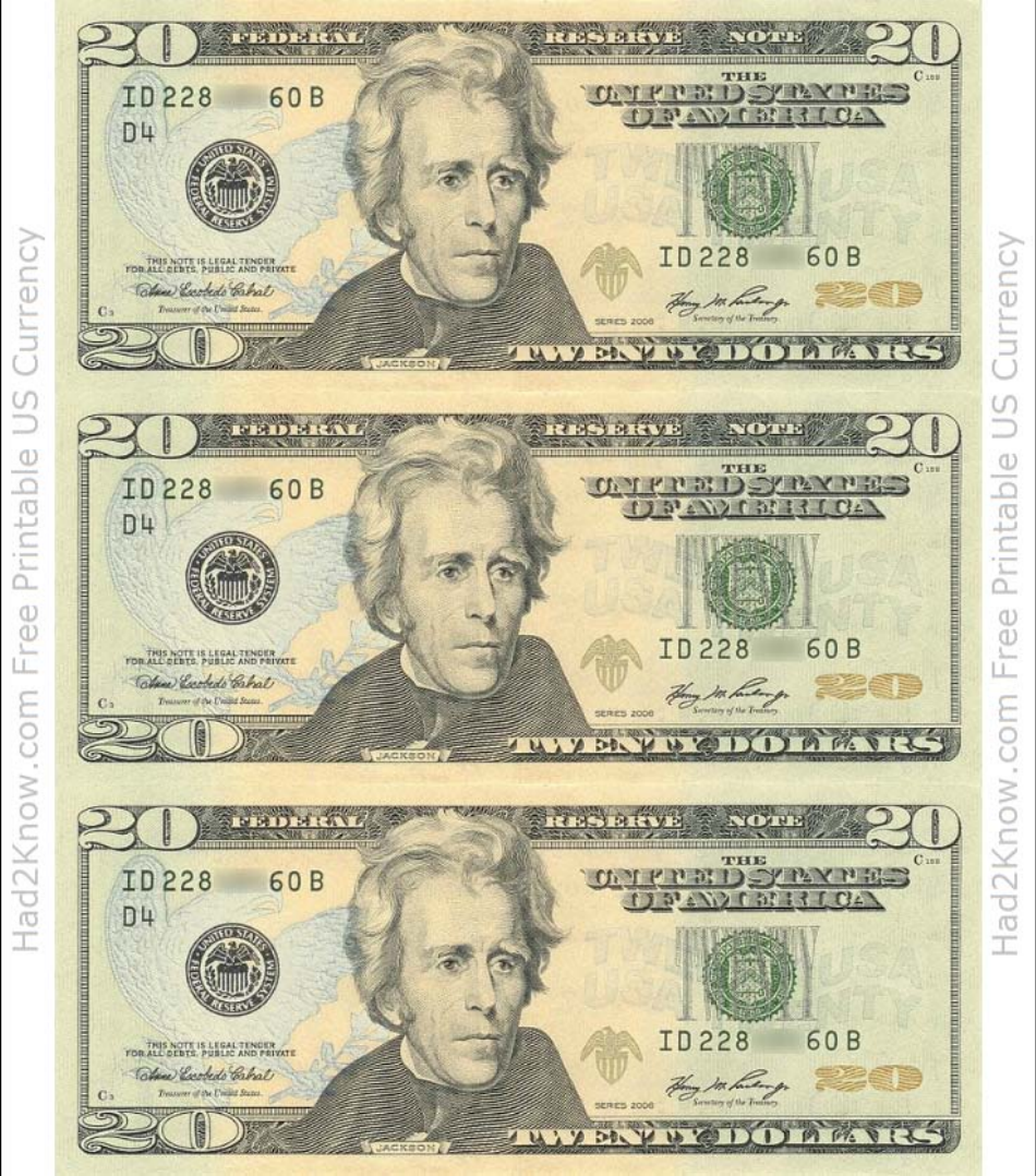 Twenty Dollar Bill Template Front Download Printable PDF Templateroller