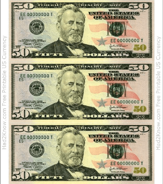 50 Dollar Bill Coloring Pages