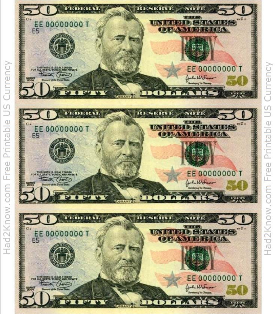 $50 Fifty Dollar Bill Play Funny Money House Novelty Reserve Note FREE SLEEVE 