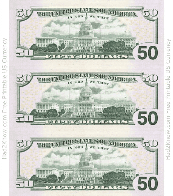 Fifty Dollar Bill Templates Back Download Printable PDF Templateroller