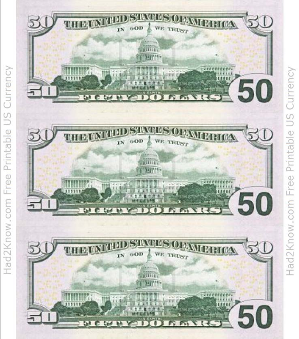 50 Dollar Bill Printable Printable Blank World