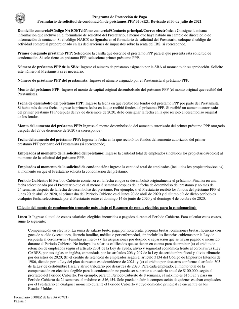 SBA Formulario 3508EZ Formulario De Solicitud De Condonacion De Prestamos Ppp (Spanish), Page 5