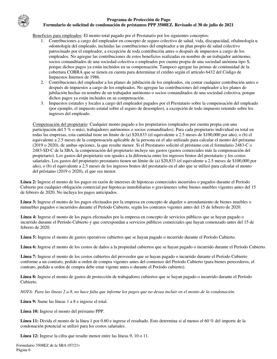 SBA Formulario 3508EZ Formulario De Solicitud De Condonacion De Prestamos Ppp (Spanish), Page 6