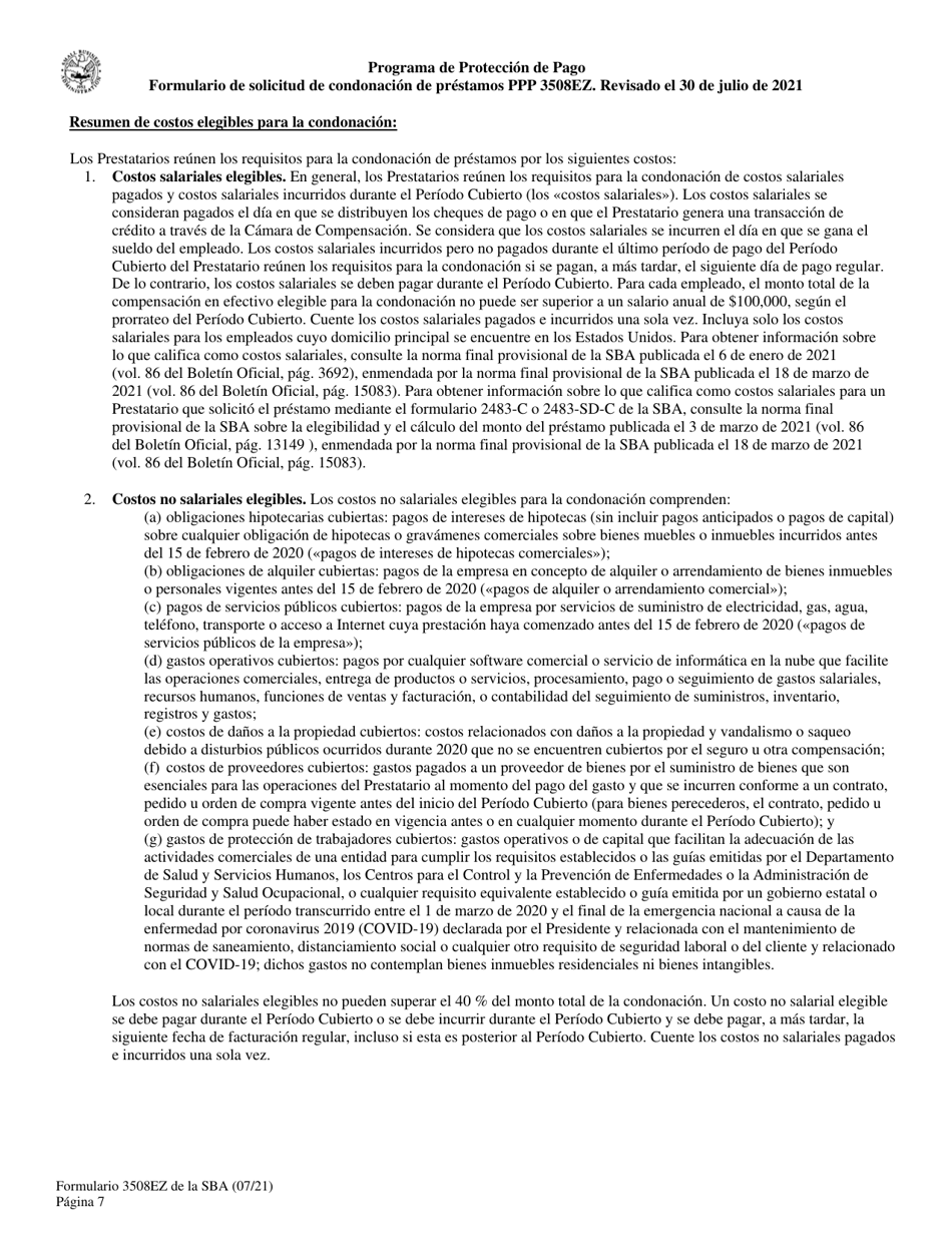 SBA Formulario 3508EZ Formulario De Solicitud De Condonacion De Prestamos Ppp (Spanish), Page 7