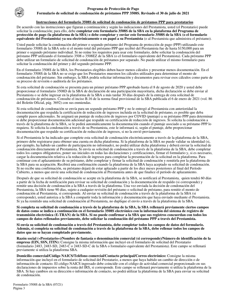 SBA Formulario 3508S Formulario De Solicitud De Condonacion De Prestamos Ppp (Spanish), Page 3