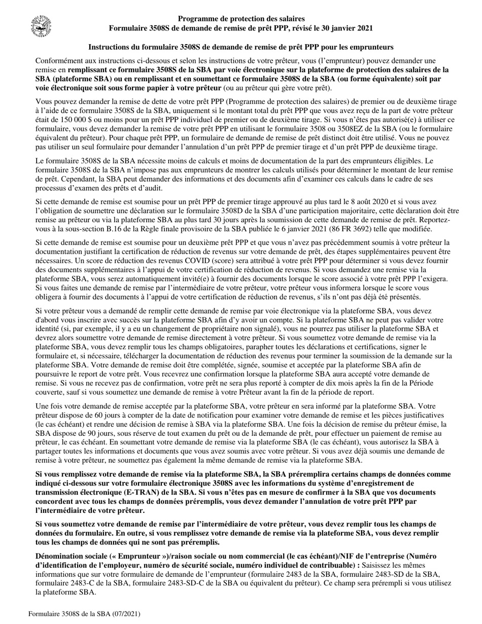 SBA Form 3508S PPP Loan Forgiveness Application Form (French), Page 4