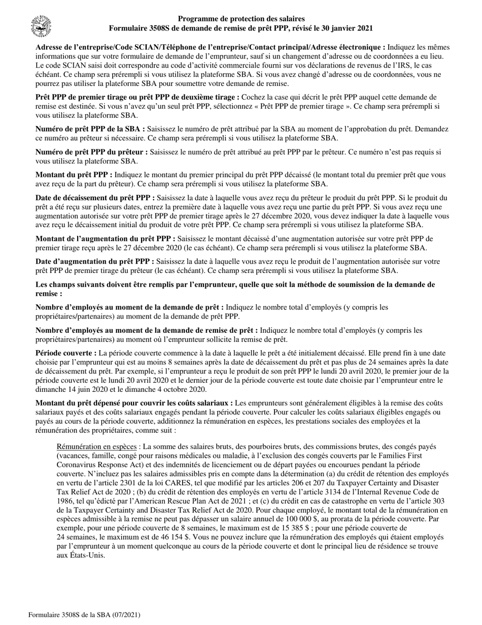 SBA Form 3508S PPP Loan Forgiveness Application Form (French), Page 5