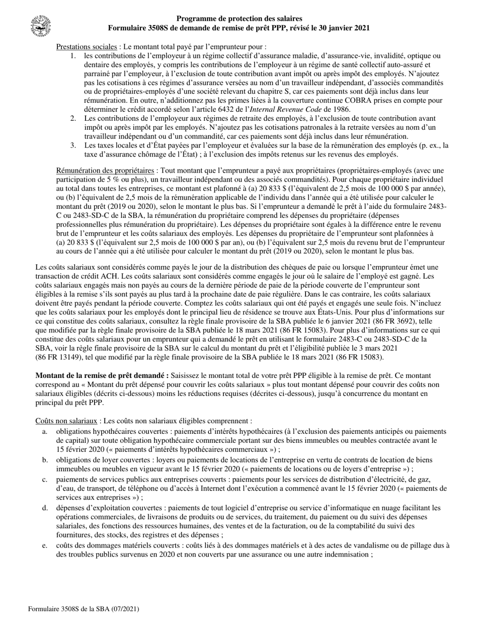 SBA Form 3508S PPP Loan Forgiveness Application Form (French), Page 6