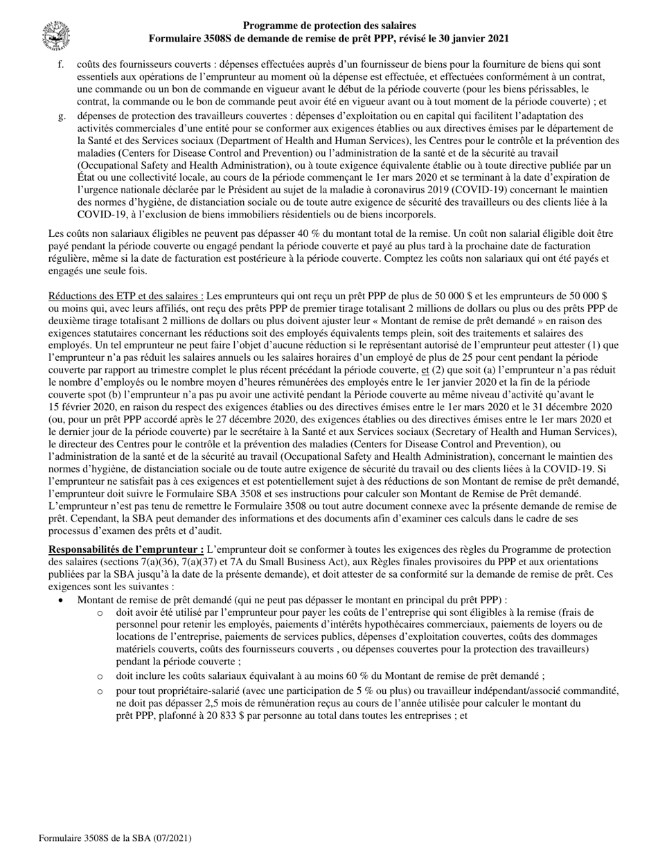 SBA Form 3508S PPP Loan Forgiveness Application Form (French), Page 7