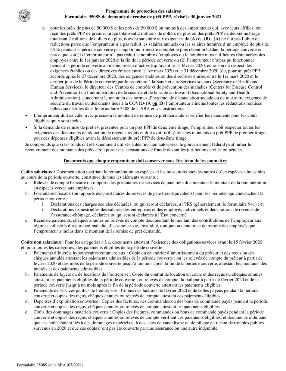 SBA Form 3508S PPP Loan Forgiveness Application Form (French), Page 8