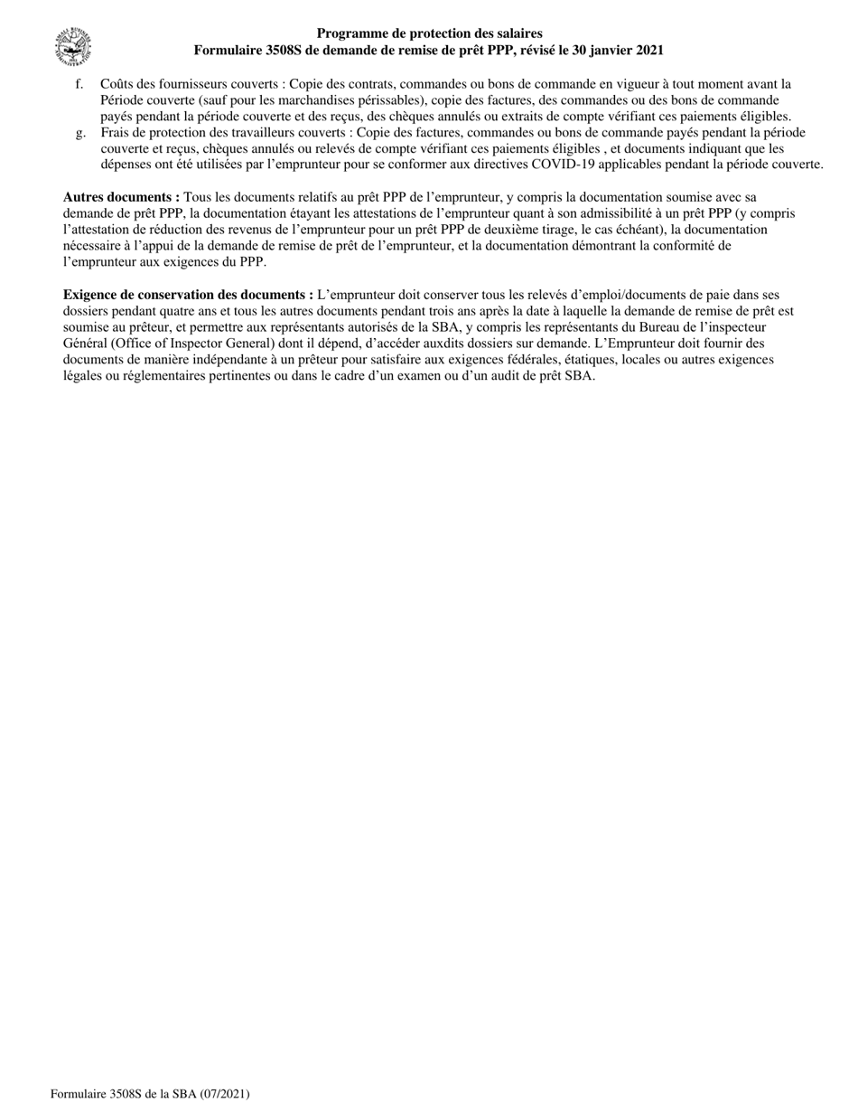 SBA Form 3508S PPP Loan Forgiveness Application Form (French), Page 9