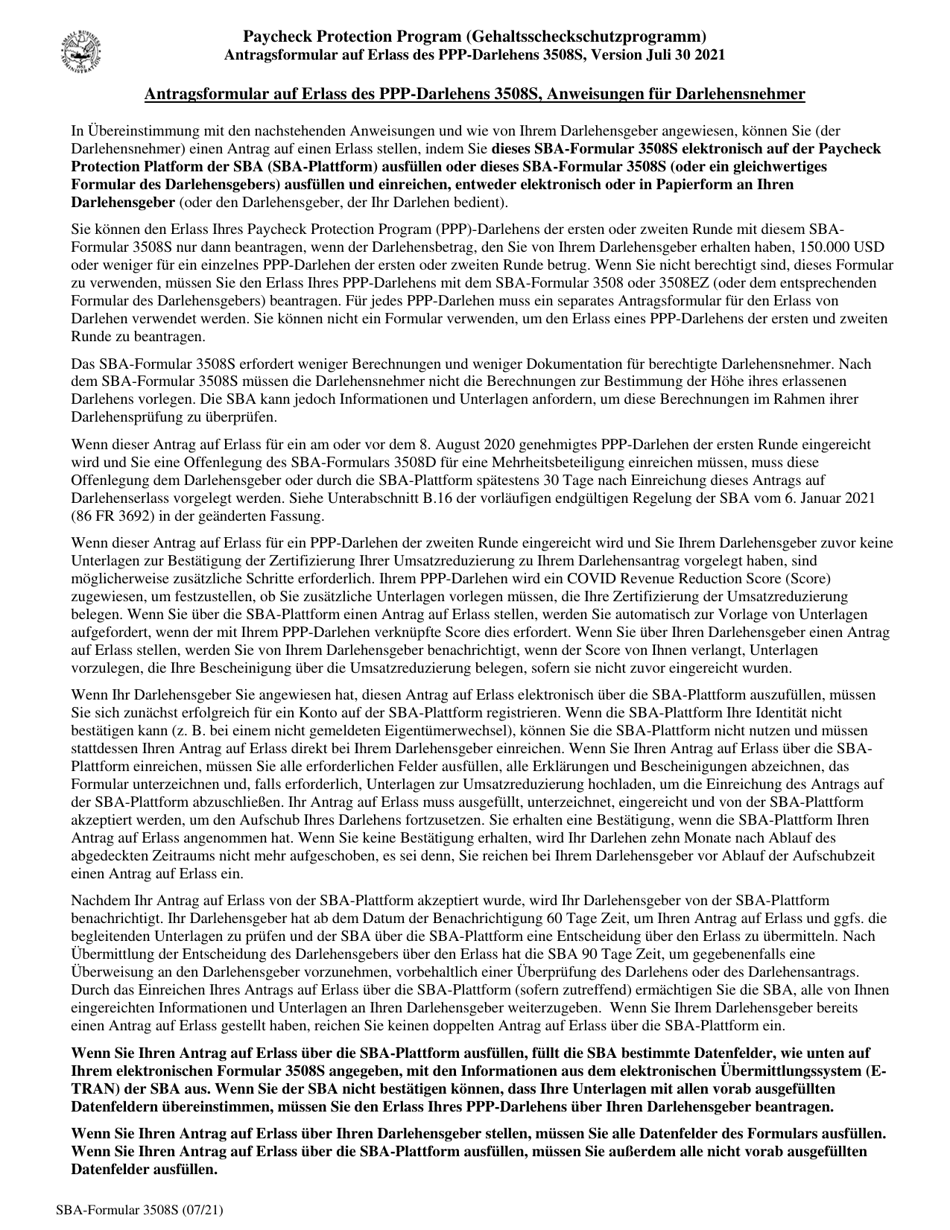 SBA Form 3508S PPP Loan Forgiveness Application Form (German), Page 3