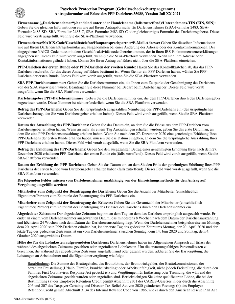 SBA Form 3508S PPP Loan Forgiveness Application Form (German), Page 4