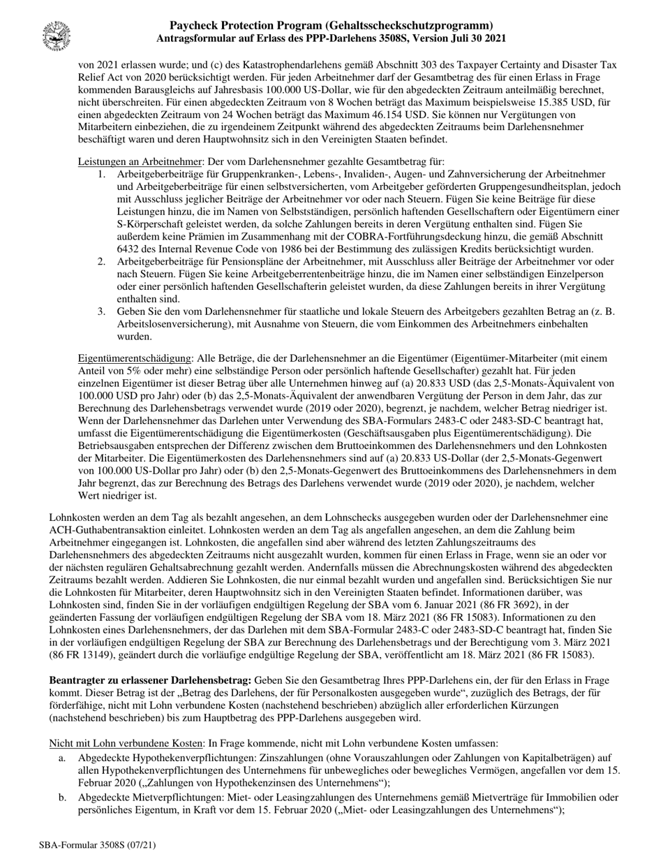 SBA Form 3508S PPP Loan Forgiveness Application Form (German), Page 5