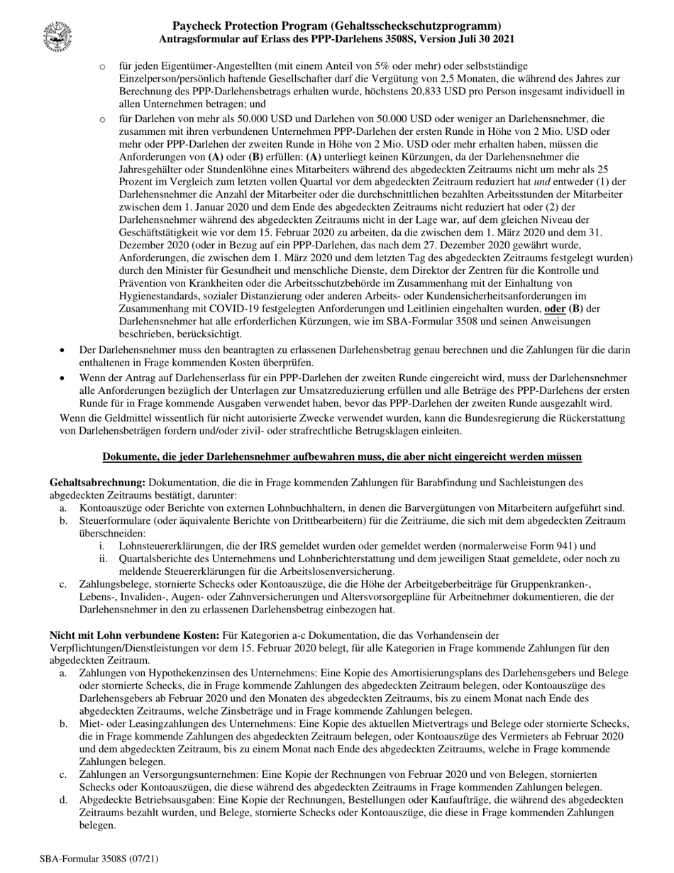SBA Form 3508S PPP Loan Forgiveness Application Form (German), Page 7