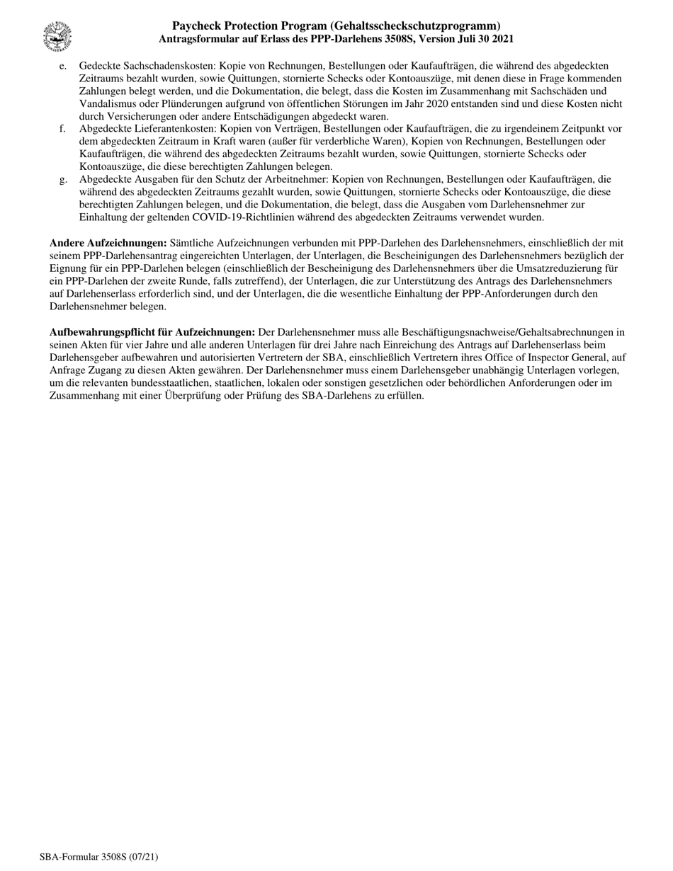 SBA Form 3508S PPP Loan Forgiveness Application Form (German), Page 8