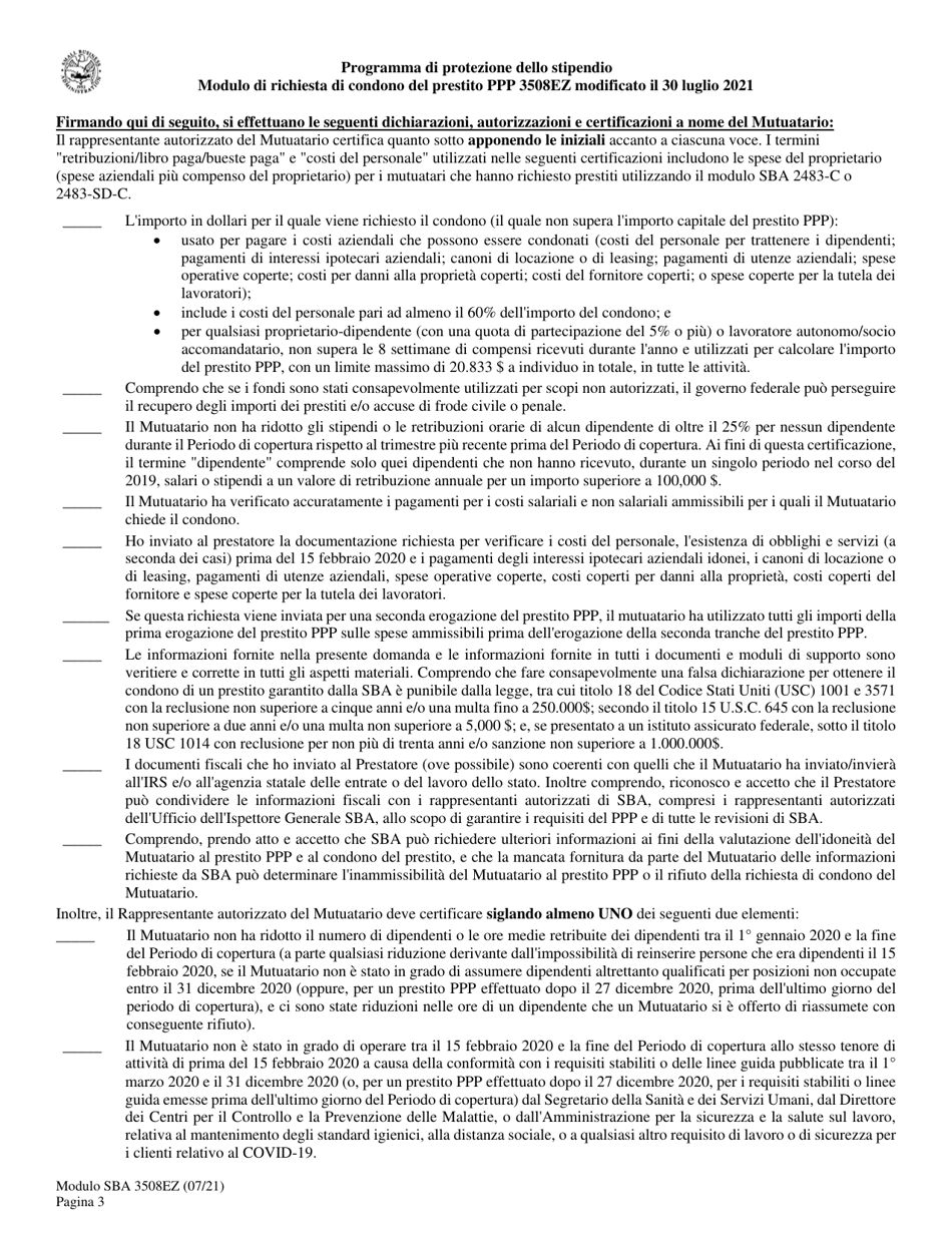 SBA Form 3508EZ PPP Ez Loan Forgiveness Application (Italian), Page 3