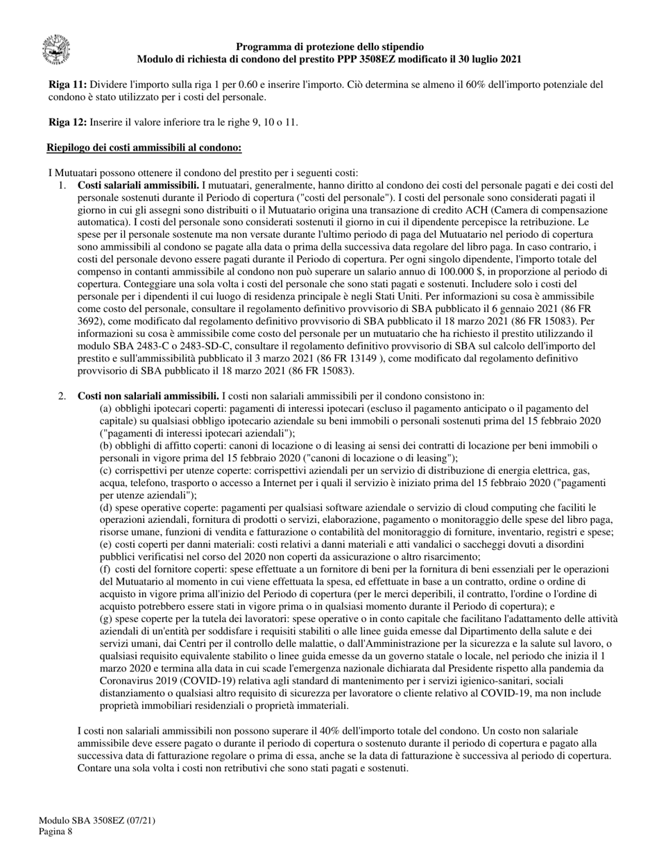 SBA Form 3508EZ PPP Ez Loan Forgiveness Application (Italian), Page 8