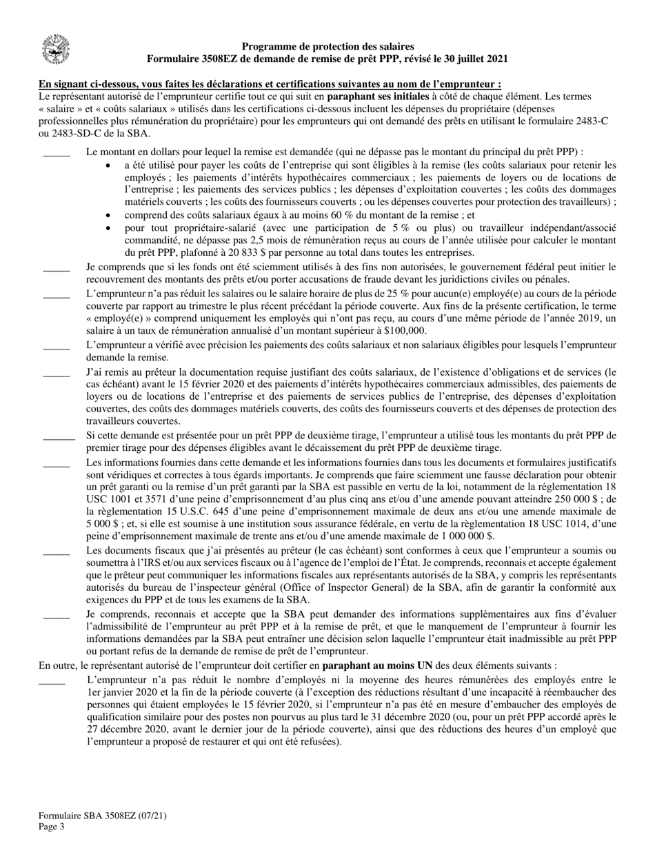 SBA Form 3508EZ PPP Ez Loan Forgiveness Application (French), Page 3