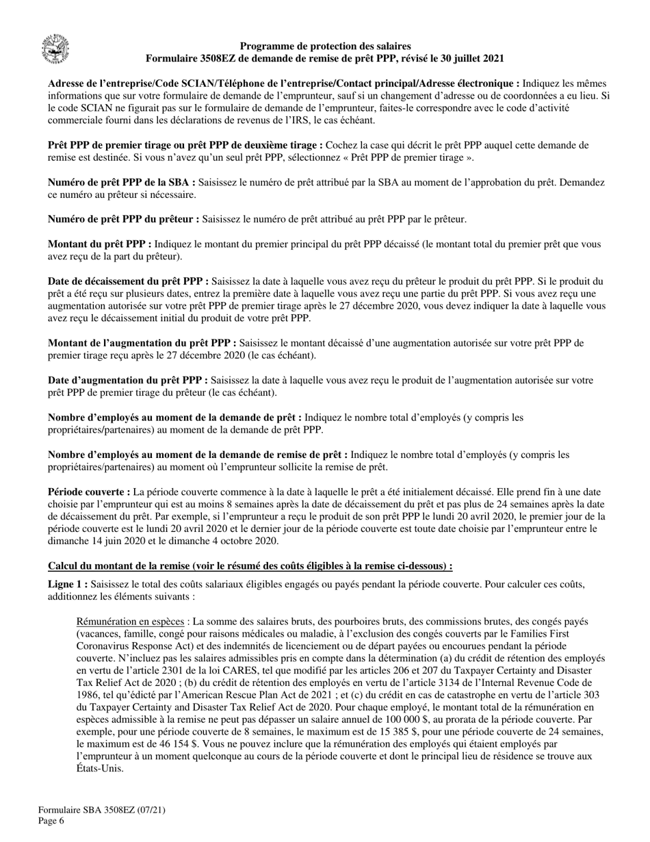 SBA Form 3508EZ PPP Ez Loan Forgiveness Application (French), Page 6