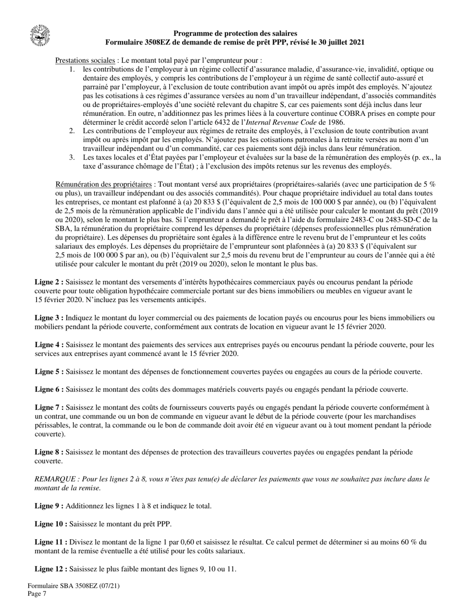 SBA Form 3508EZ PPP Ez Loan Forgiveness Application (French), Page 7
