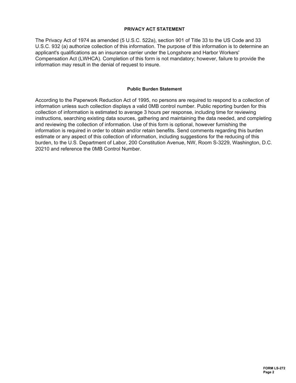 Form LS-272 Application to Write Longshore Insurance, Page 2