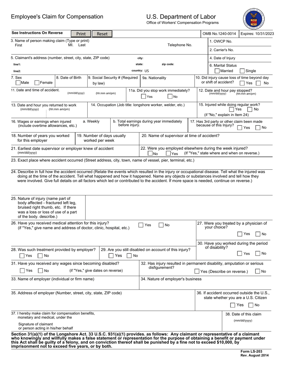 Form LS-203 - Fill Out, Sign Online and Download Fillable PDF ...