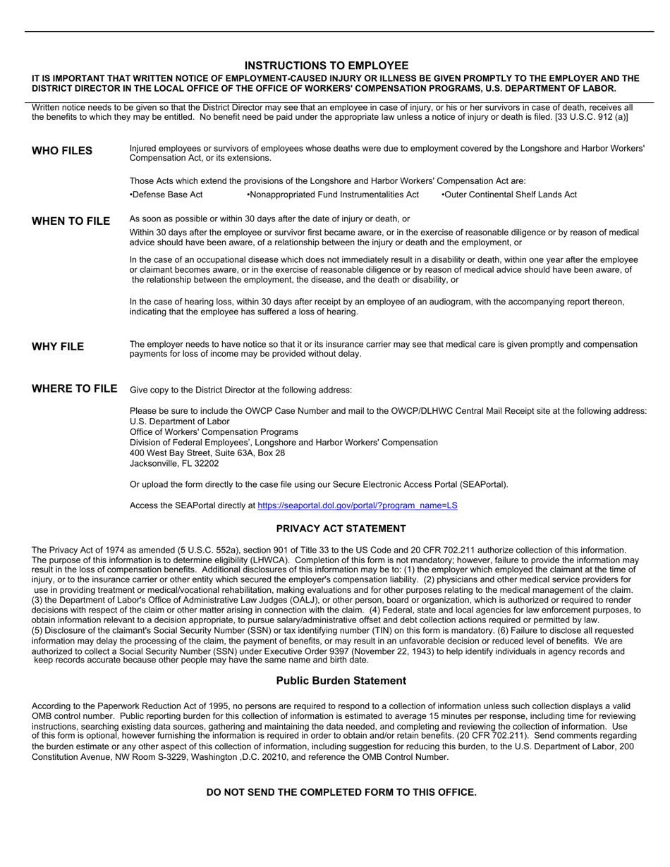 Form LS-201 Notice of Employees Injury or Death, Page 2