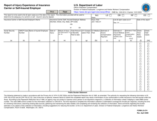 Form LS-274 Report of Injury Experience of Insurance Carrier or Self-insured Employer