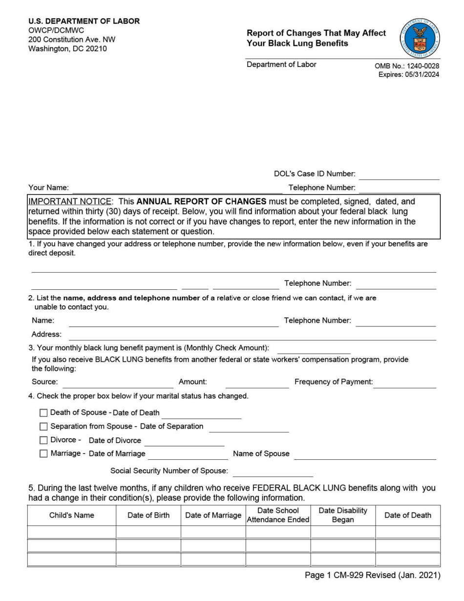 Form CM-929 Report of Changes That May Affect Your Black Lung Benefits, Page 3