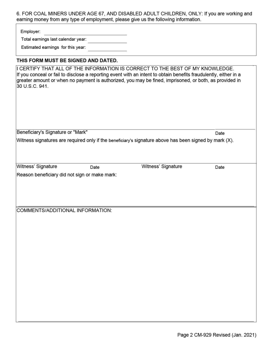 Form CM-929 Report of Changes That May Affect Your Black Lung Benefits, Page 4